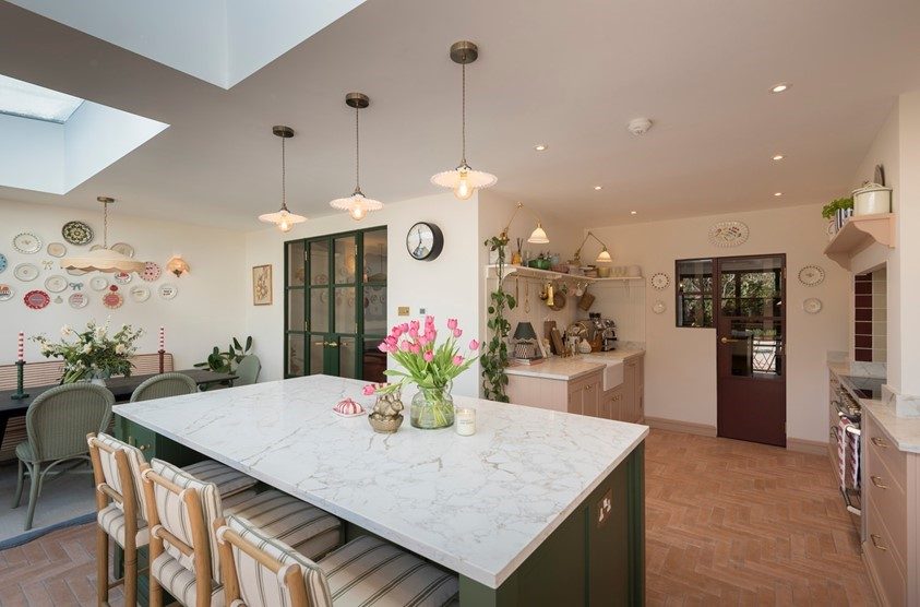 Origin aluminium doors seen from inside an open-plan kitchen