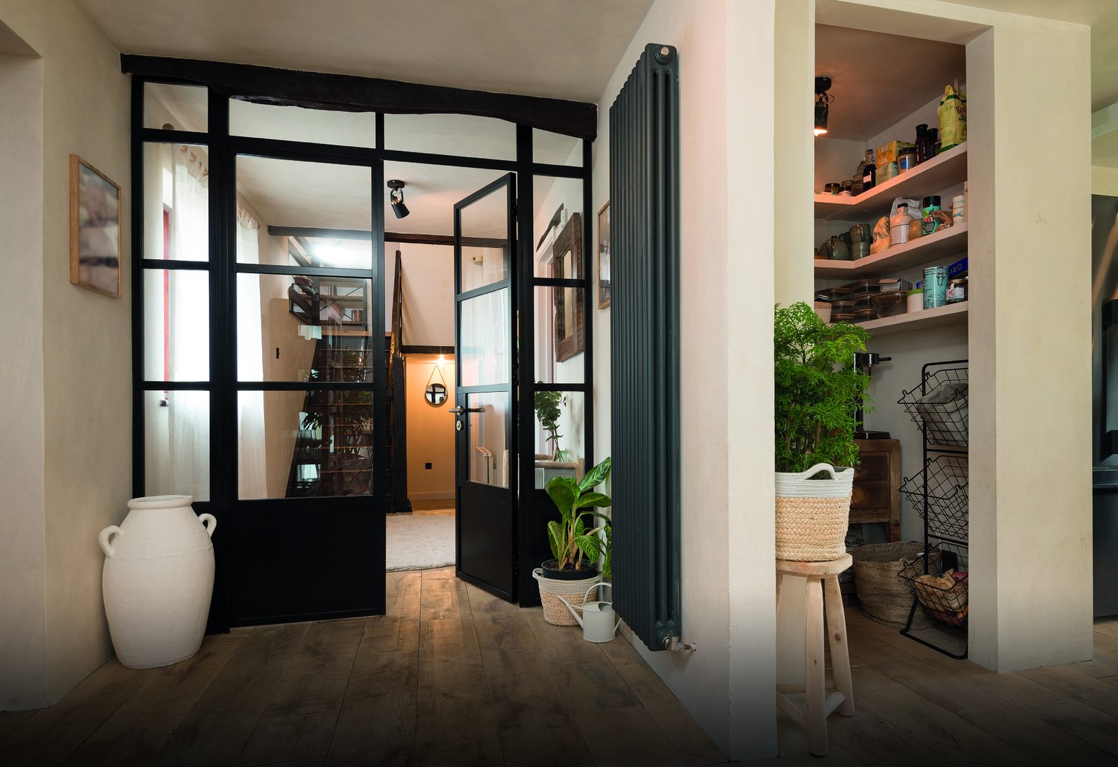 Origin internal steel-look aluminium doors opening from a hallway