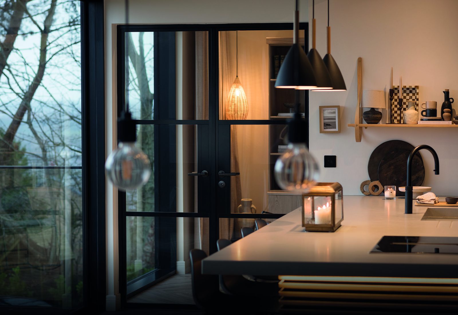 Origin internal aluminium French doors opening into a dining room