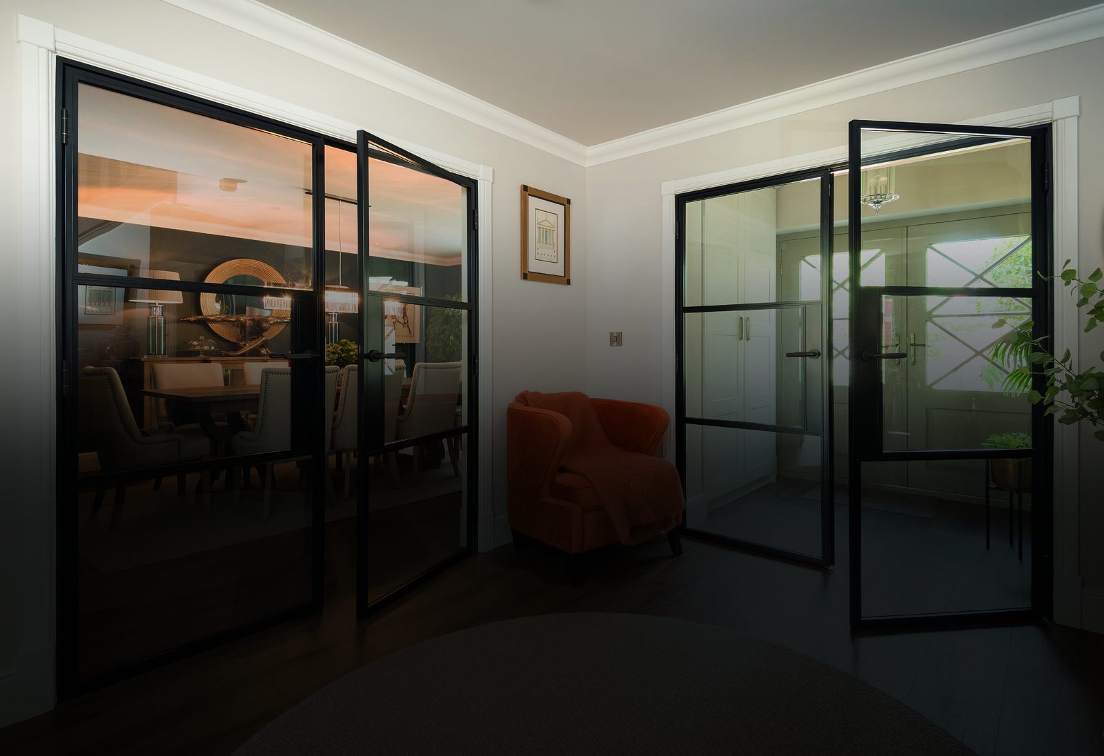 Origin internal aluminium doors with Georgian-style glazing bar proportions