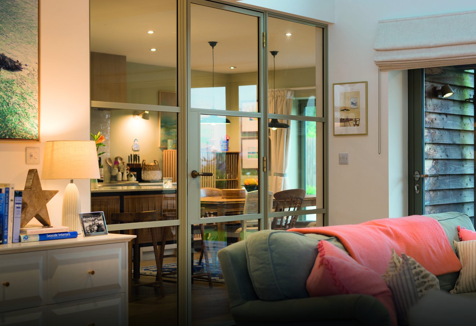 Origin internal aluminium doors arranged in a corner configuration